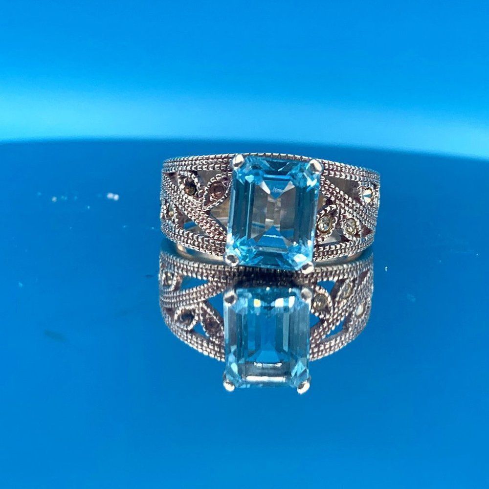 Open-Work Vintage Sterling Silver Swiss Blue Topaz Ring